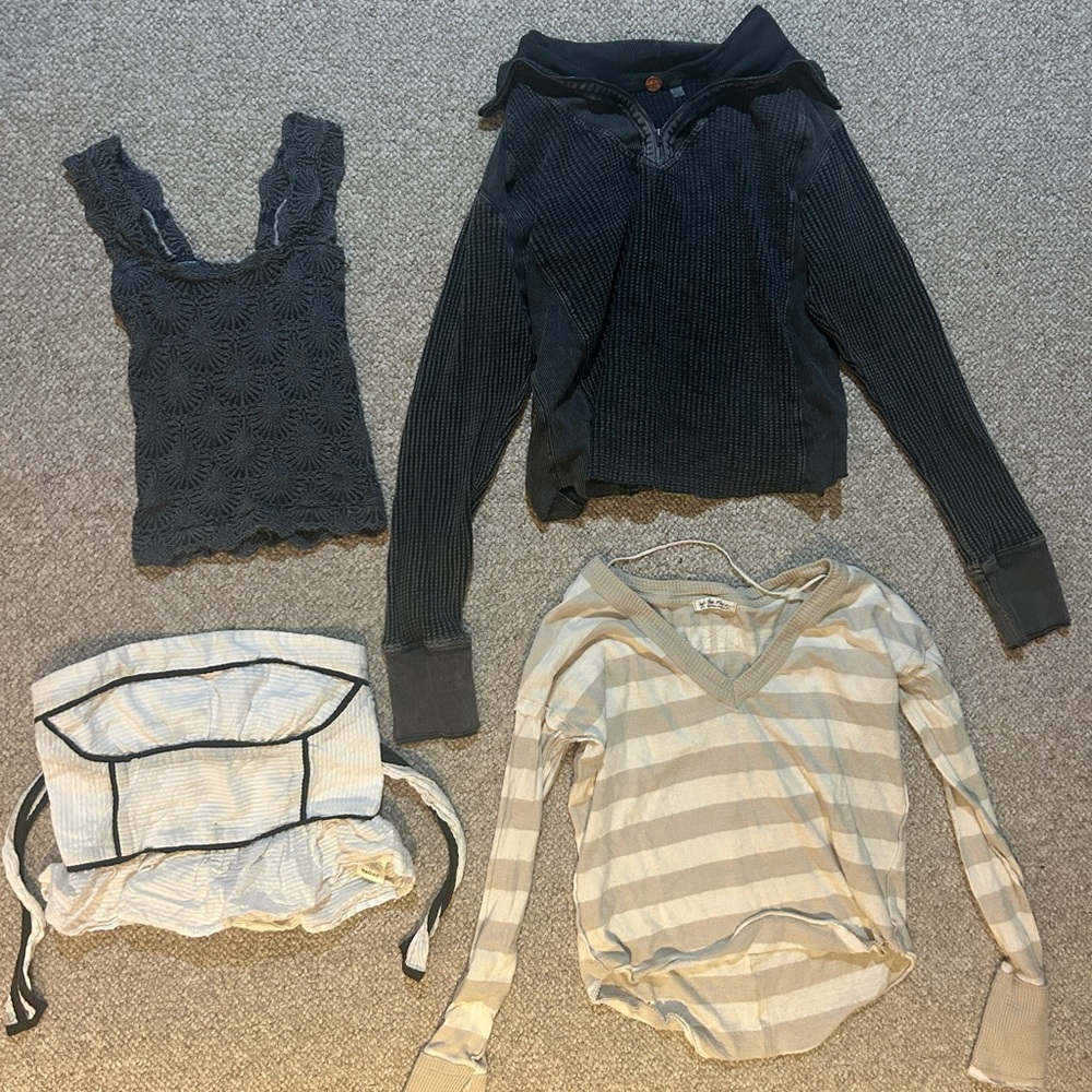 Free People Gray and Cream Tops Collection